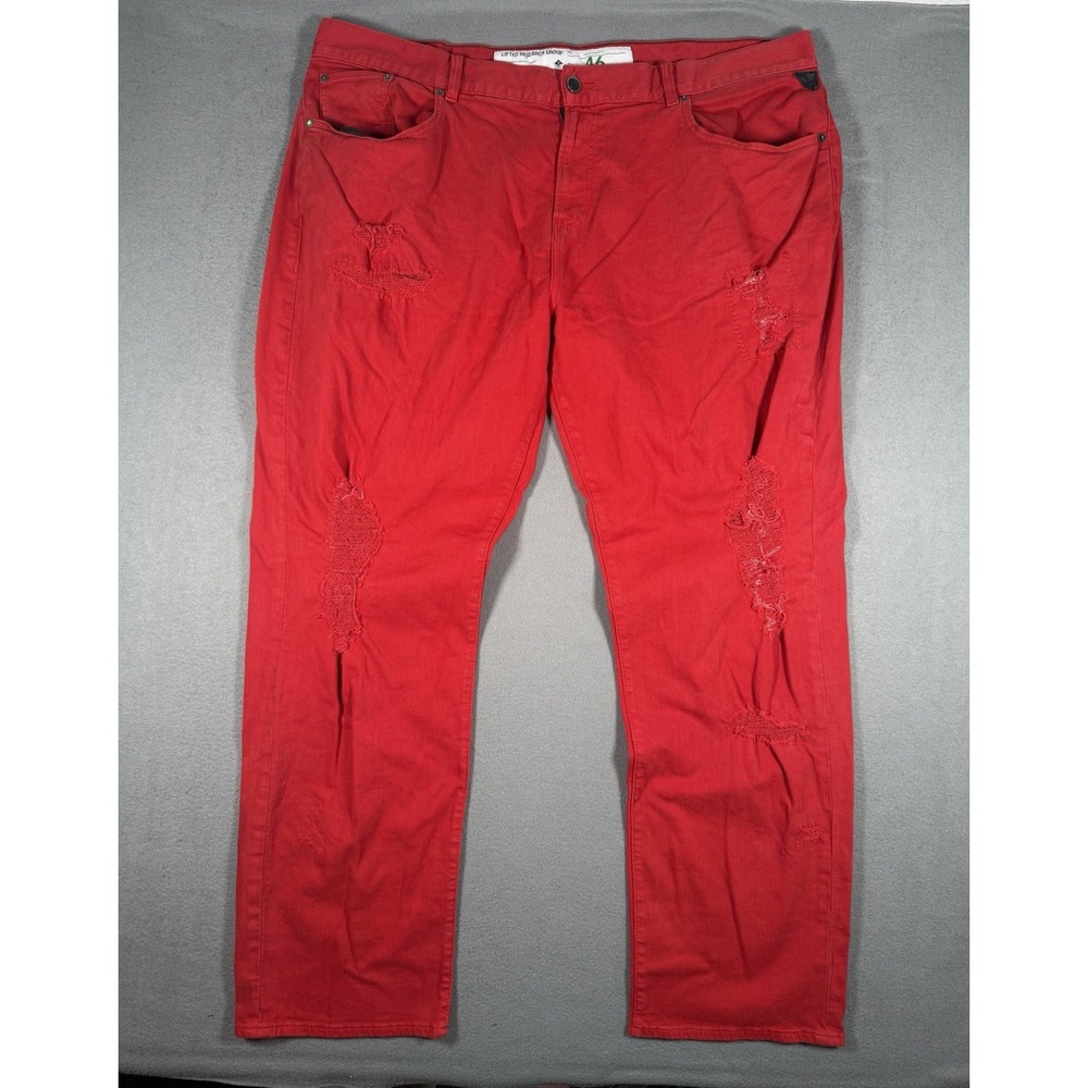 LRG Mens Red True Straight Distressed Rip Repair Denim Jeans Size 46 LGMF1643